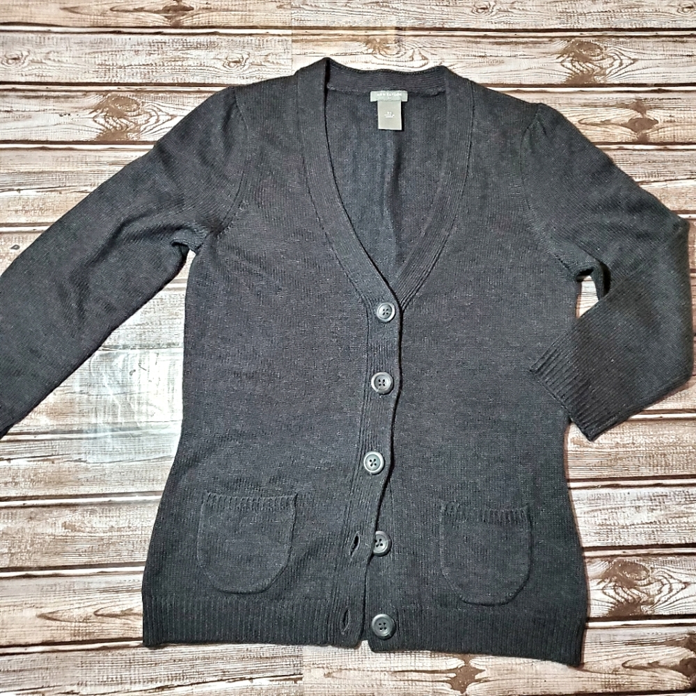 Ann Taylor Charcoal Black 3 Quarter Sleeve Cardigan Sweater XS EUC